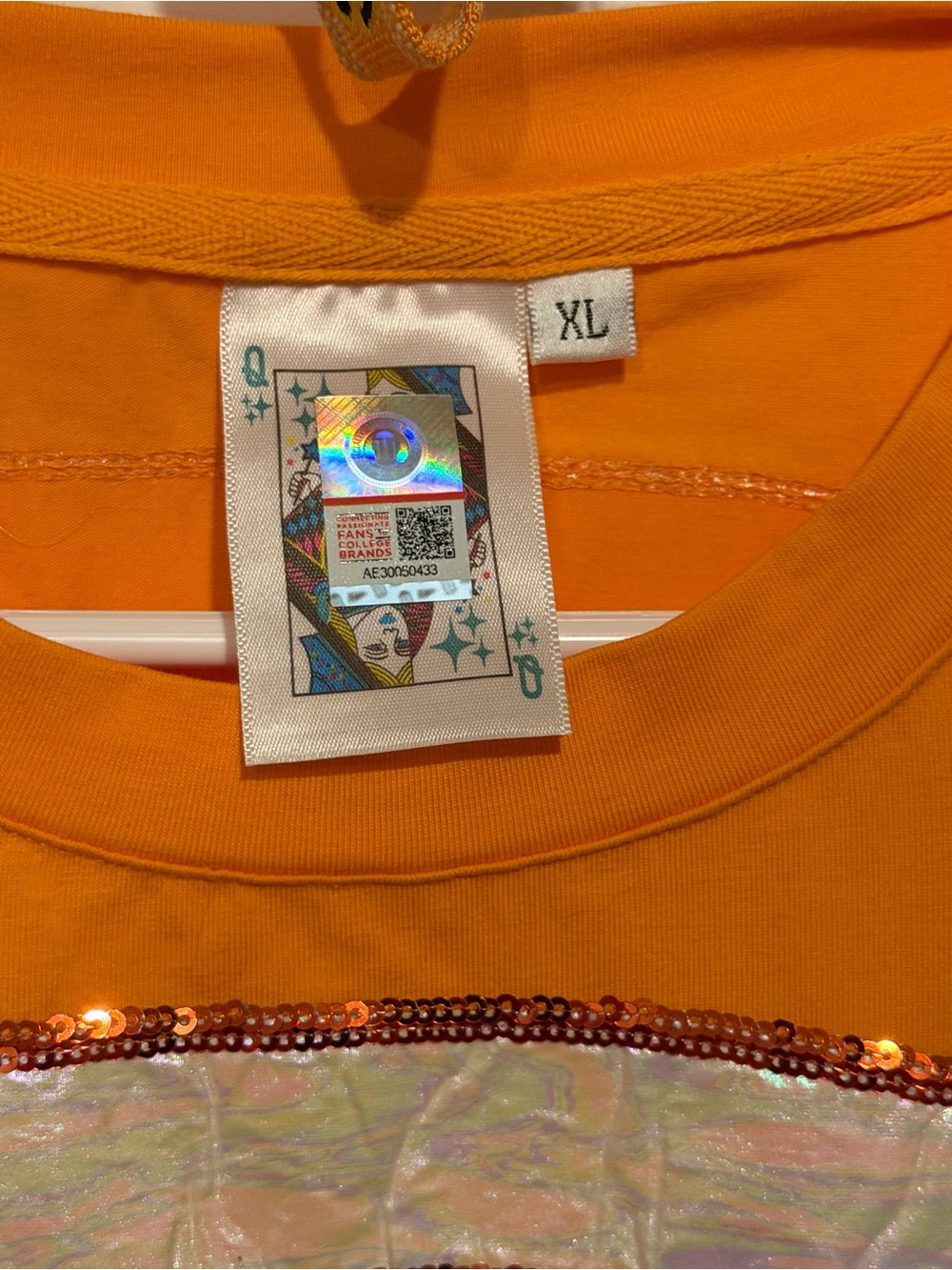 QUEEN OF SPARKLES Orange Sleeveless Mini Dress with Iridescent Graphic - Picture 3 of 3
